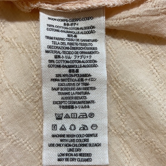 Free People Peach BoHo Fringed Hem Honeycomb Yoke Top 4367 - Picture 8 of 9